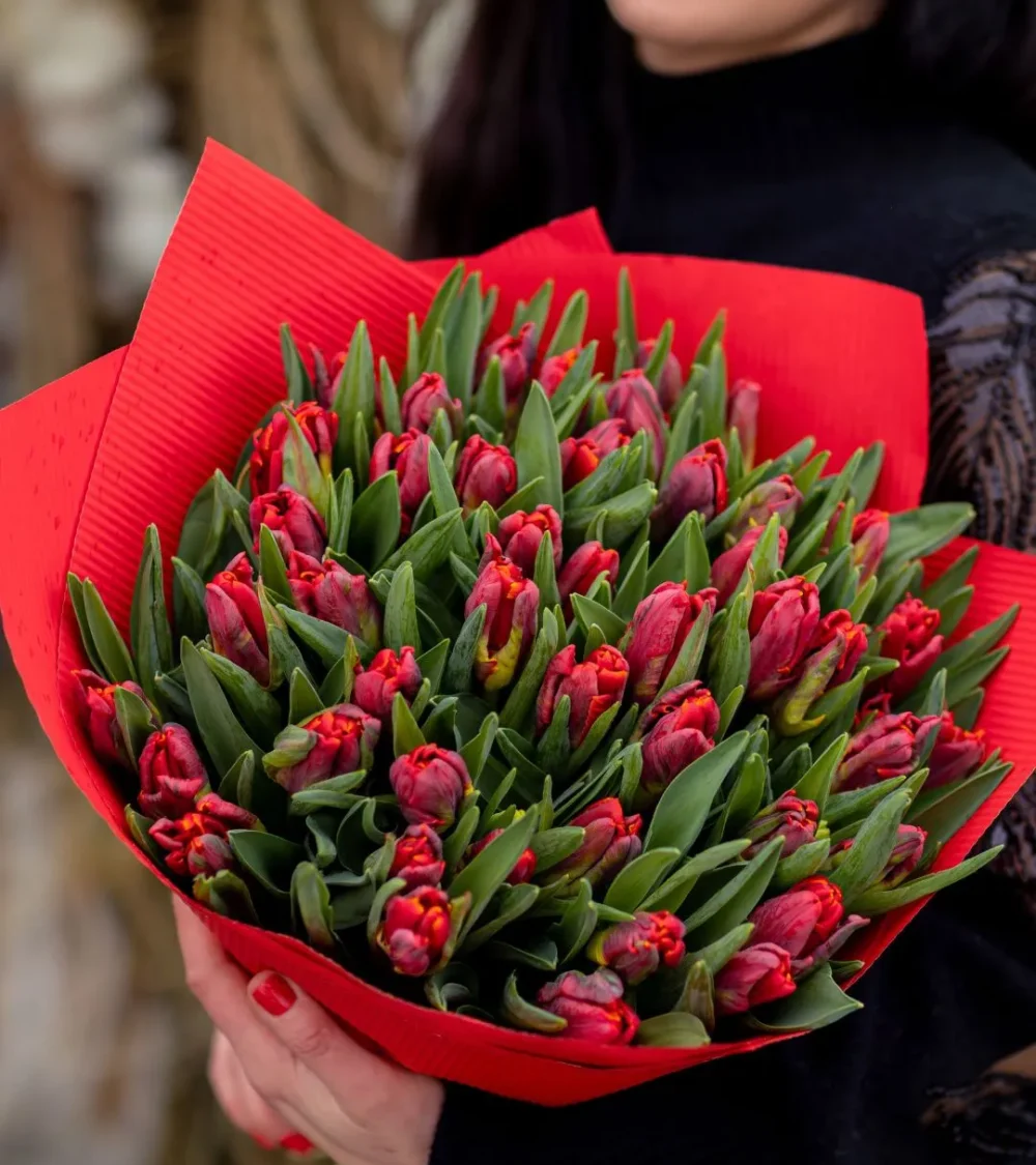 Bukiet z 50 tulipanów Na dziś na Walentynki Projekt Kwiaty Gdańsk